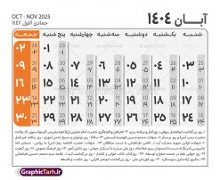 طرح جدول تقویم سال 1404 لایه باز و قابل ویرایش | نمونه طرح جدول خام تقویم سال 1404 بصورت لایه باز و قابل ویرایش دانلود فایل آماده طرح قالب جدول تقویم لایه باز سال 1404 خام و با فرمت PSD قابل ویرایش در فتوشاپ همراه با تمامی تعطیلات رسمی و مناسب ها تقویم لایه باز 1404 جدول تقویم برای هر ماه بصورت مجزا جهت استفاده شما مشترک گرامی و مدیریت زمان، طراحی شده است، فایل تقویم سال هزار و چهارصد و چهار هجری شمسی  مناسب برای استفاده در تقویم دیواری و تقویم رومیزی می باشد.  طرح تقویم سال ۱۴۰۴ که هر فصل دارای رنگ مناسب است.  طرح جدول تقویم سال 1404 لایه باز و قابل ویرایش طرح تقویم خام 1404 لایه باز با فرمت psd و قابل ویرایش در فتوشاپ ، با رزولوشن 300 و قابل تغییر سایز است. تقویم لایه باز سال 1404 بصورت 12 فایل که برای هر ماه است. مناسب برای استفاده در تقویم دیواری و تقویم رومیزی و ... می باشد. نمونه فایل خام تقویم سال 1404 شما می توانید با خرید اشتراک نمونه طرح تقویم 1404 را بصورت رایگان و با کیفیت چاپی دانلود کنید. گرافیک طرح مرجع تخصصی طرح های لایه باز با کیفیت و ایرانی جهت اطلاع از جدیدترین طرح های سایت و دانلود رایگان ، در کانال تلگرام گرافیک طرح عضو شوید. دانلود تقویم لایه باز سال 1404 تقویم لایه باز سال 1404 ، چندین بار ویرایش شده است و جهت اطمینان خاطر بیشتر می توانید به سایت : مرکز تقویم موسسه ژئوفیزیک دانشگاه تهران به آدرس « www.calendar.ut.ac.ir » مراجعه و فایل pdf تقویم 1404 را دریافت و بررسی نمایید. لطفا قبل از چاپ در تعداد بالا ، تقویم را کامل بررسی و سپس اقدام به چاپ کنید. در صورت بروز اشتباه در تقویم ، هیچ مسئولیتی متوجه گرافیک طرح نمی باشد. دانلود رایگان تقویم 1404 , جدول تقویم 404 , دانلود تقویم ۱۴۰۴, تقویم 1404 , psd تقویم 1404 , تقویم 404 psd , تقویم  1404 , تقویم سال 1404 psd , دانلود تقویم سال ۱۴۰۴ , دانلود تقویم 404 , تقویم رومیزی ۱۴۰۴ , تقویم  دیواری ۱۴۰۴ , قالب تقویم psd ۱۴۰۴ و لایه باز , تقویم | دانلود تقویم لایه باز سال 1404 فایل خام تقویم سال 1404 قالب تقویم سال ۱۴۰۴ , تقویم دیواری , دانلود رایگان تقویم  , دانلود جدول تقویم 1404 , فایل آماده  تقویم رومیزی ۱۴۰۴ لایه باز و psd دانلود تقویم سال 04 با فرمت psd قابل ویرایش در فتوشاپ , تقویم 1404 , جدول تقویم سال 1404 فتوشاپ